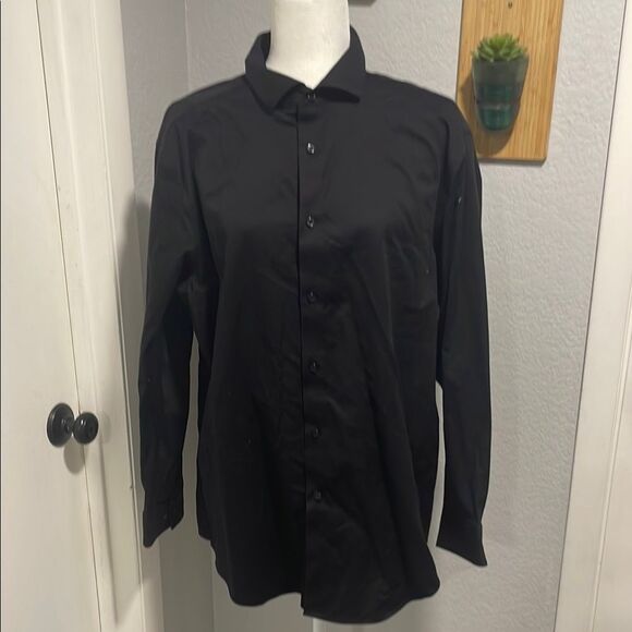 Calvin Klein Black Infinite Wrinkle Free Slim Fit Button Down Shirt XL 17 32/33 - Picture 1 of 7